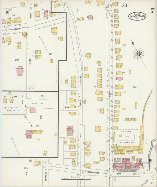 Sanborn Fire Insurance Map from Middletown, Orange County, New York (1904), Sheet #0007 - Historic Sanborn Fire Insurance Map Print, vintage old map wall art, antique decor, genealogy gift, New York New York map
