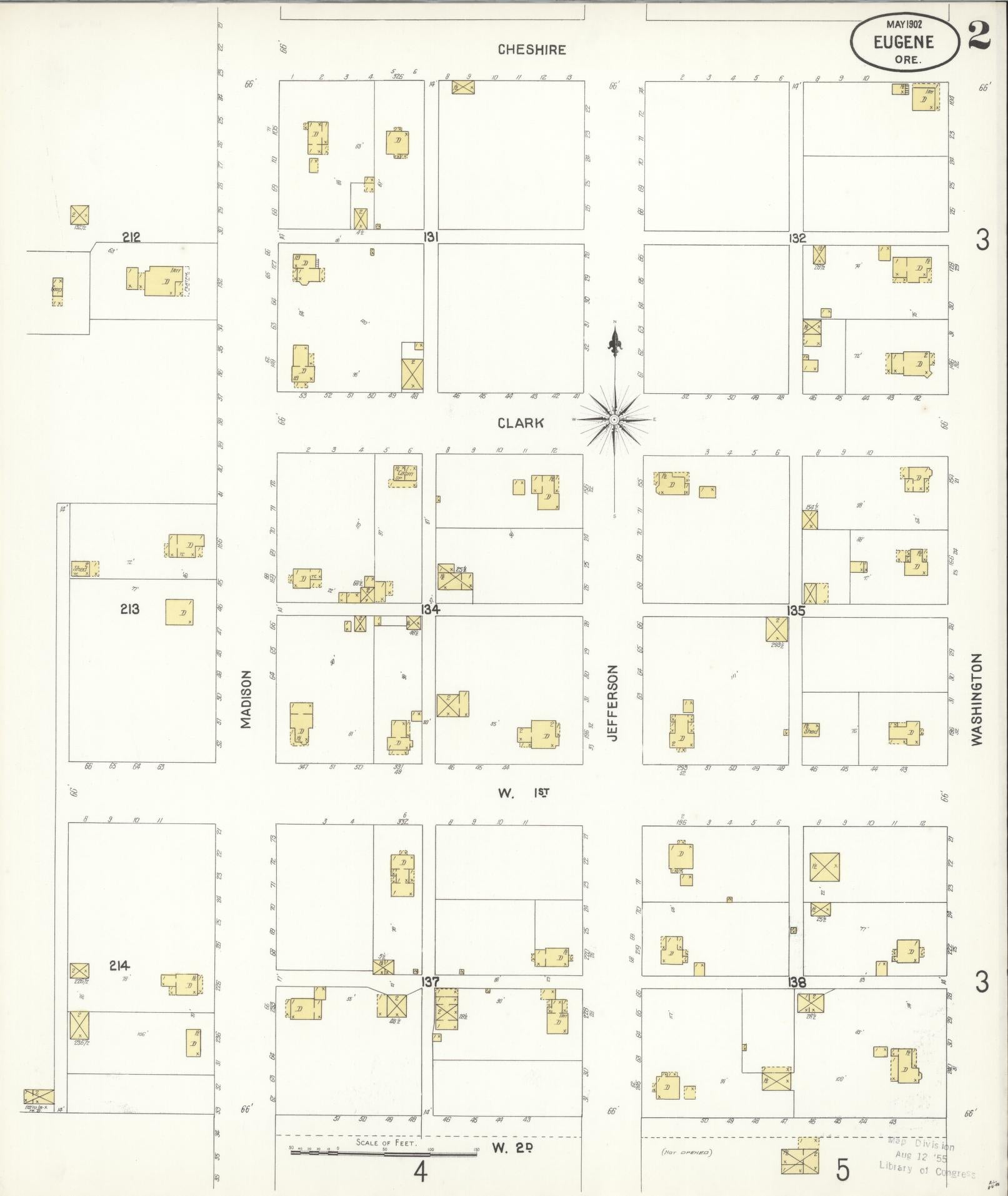 Sanborn Fire Insurance Map from Eugene, Lane County, Oregon (1902), Sheet #0002 - Complete Map Set gallery image, historic Sanborn map, vintage wall art, Oregon Oregon