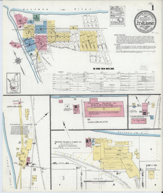 Sanborn Fire Insurance Map from Saint Albans, Kanawha County, West Virginia (1920), Sheet #0001 - Historic Sanborn Fire Insurance Map Print, vintage old map wall art, antique decor, genealogy gift, West Virginia West Virginia map