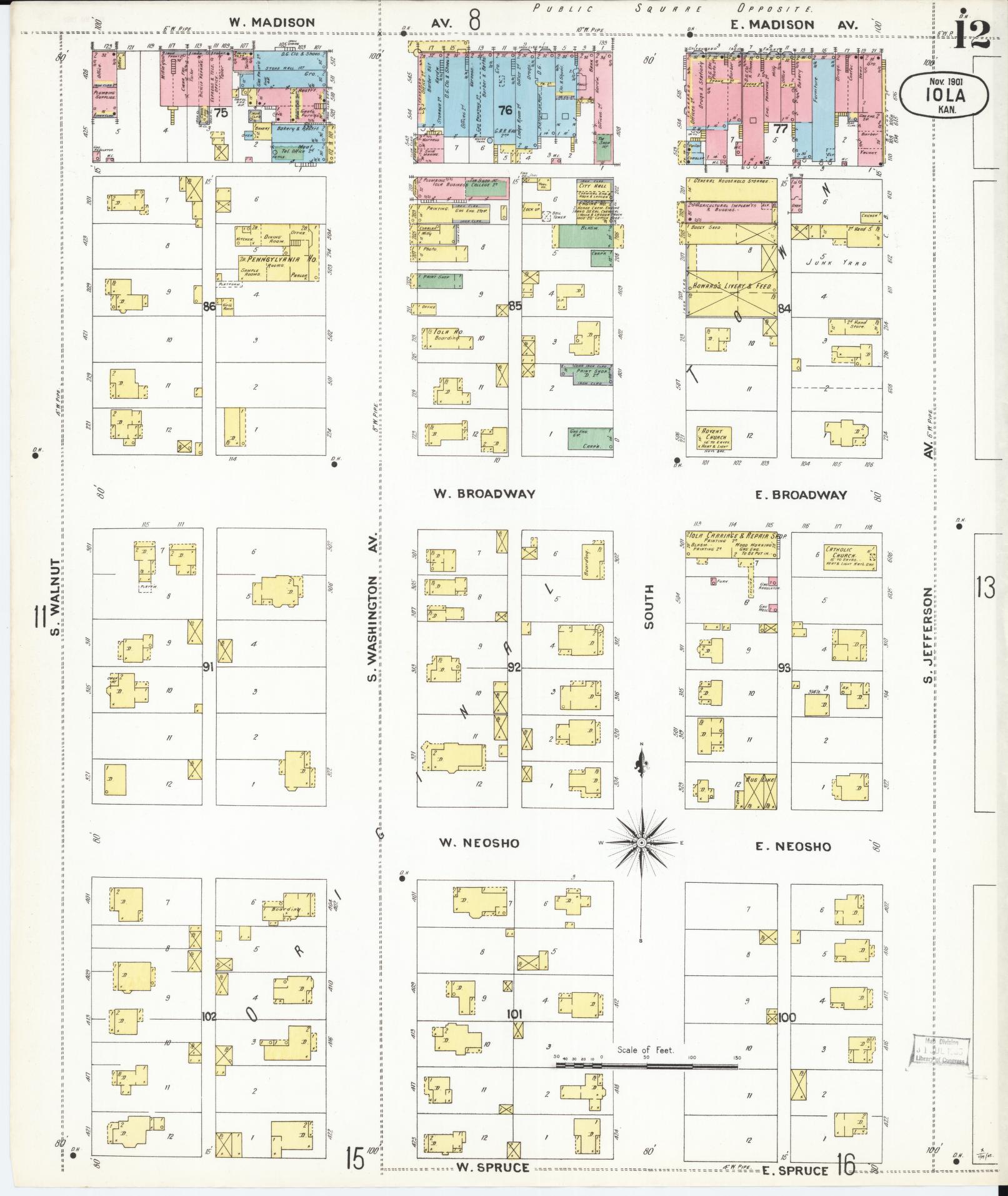 Sanborn Fire Insurance Map from Iola, Allen County, Kansas (1901), Sheet #0012 - Historic Sanborn Fire Insurance Map Print, vintage old map wall art, antique decor, genealogy gift, Kansas Kansas map