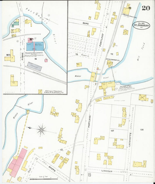 Sanborn Fire Insurance Map from Saint Johnsbury, Caledonia County, Vermont (1905), Sheet #0020 - Historic Sanborn Fire Insurance Map Print, vintage old map wall art, antique decor, genealogy gift, Vermont Vermont map