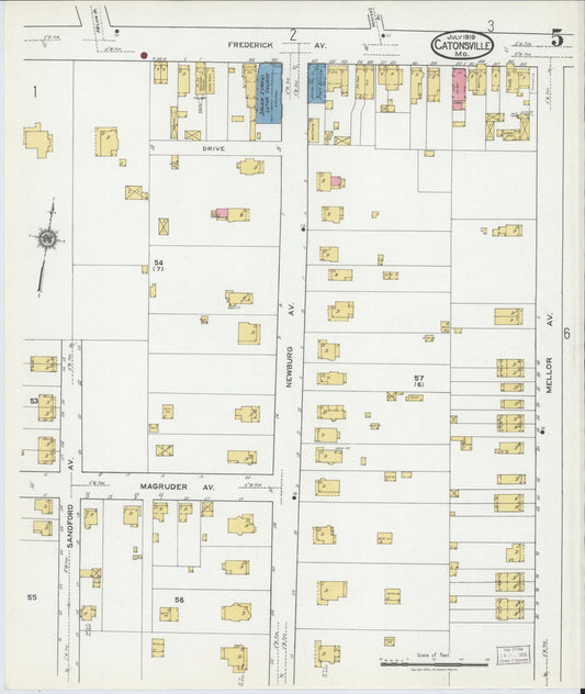 Sanborn Fire Insurance Map from Catonsville, Baltimore County, Maryland (1919), Sheet #0005 - Historic Sanborn Fire Insurance Map Print, vintage old map wall art, antique decor, genealogy gift, Maryland Maryland map