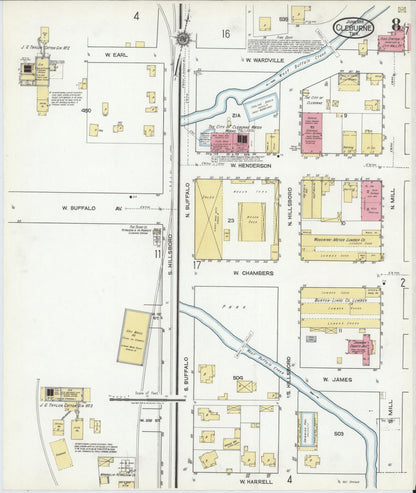 Sanborn Fire Insurance Map from Cleburne, Johnson County, Texas (1918), Sheet #0008 - Complete Map Set gallery image, historic Sanborn map, vintage wall art, Texas Texas