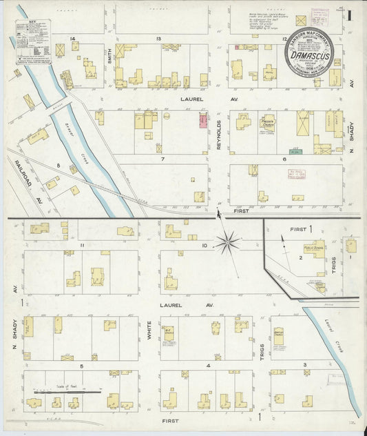 Sanborn Fire Insurance Map from Damascus, Washington County, Virginia (1908), Sheet #0001 - Complete Map Set gallery image, historic Sanborn map, vintage wall art, Virginia Virginia