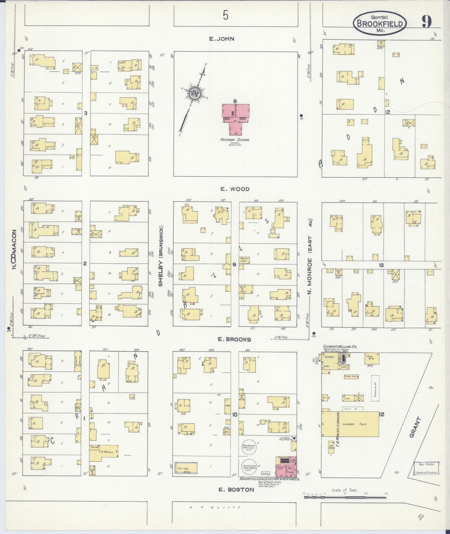 Sanborn Fire Insurance Map from Brookfield, Linn County, Missouri (1911), Sheet #0009 - Historic Sanborn Fire Insurance Map Print, vintage old map wall art, antique decor, genealogy gift, Missouri Missouri map