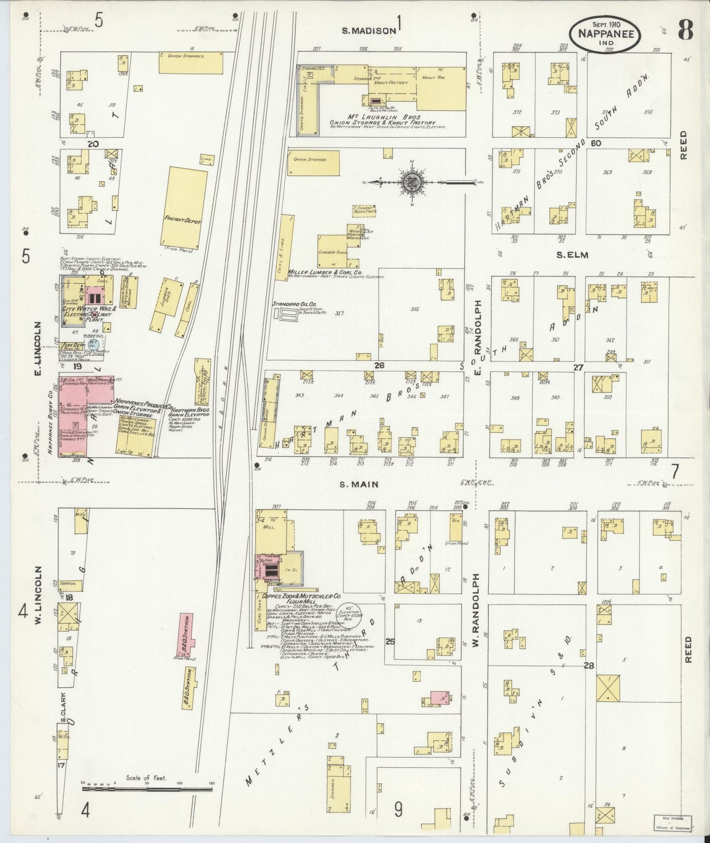 Sanborn Fire Insurance Map from Nappanee, Elkhart County, Indiana (1910), Sheet #0008 - Complete Map Set gallery image, historic Sanborn map, vintage wall art, Indiana Indiana