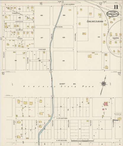 Sanborn Fire Insurance Map from Gonzales, Gonzales County, Texas (1922), Sheet #0011 - Complete Map Set gallery image, historic Sanborn map, vintage wall art, Texas Texas