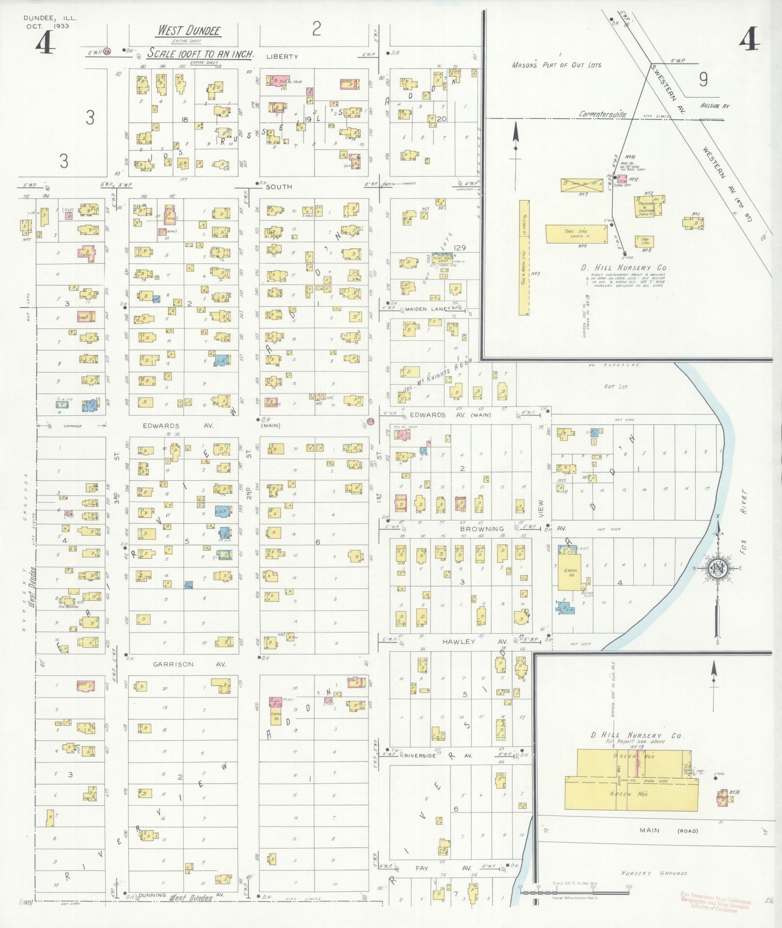 Sanborn Fire Insurance Map from Dundee, Kane County, Illinois (1933), Sheet #0004 - Historic Sanborn Fire Insurance Map Print, vintage old map wall art, antique decor, genealogy gift, Illinois Illinois map