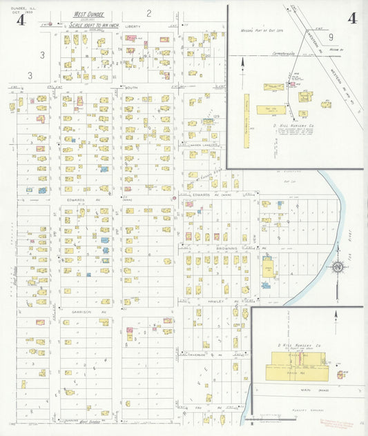 Sanborn Fire Insurance Map from Dundee, Kane County, Illinois (1933), Sheet #0004 - Historic Sanborn Fire Insurance Map Print, vintage old map wall art, antique decor, genealogy gift, Illinois Illinois map