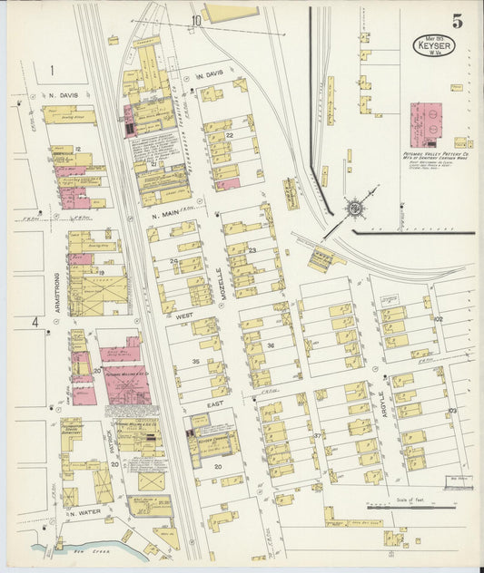 Sanborn Fire Insurance Map from Keyser, Mineral County, West Virginia (1913), Sheet #0005 - Historic Sanborn Fire Insurance Map Print, vintage old map wall art, antique decor, genealogy gift, West Virginia West Virginia map