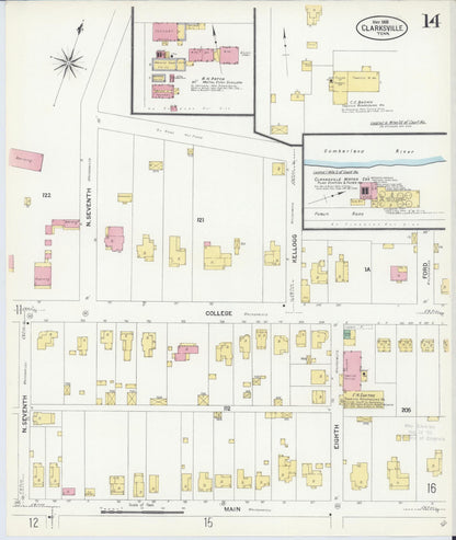 Sanborn Fire Insurance Map from Clarksville, Montgomery County, Tennessee (1908), Sheet #0014 - Complete Map Set gallery image, historic Sanborn map, vintage wall art, Tennessee Tennessee