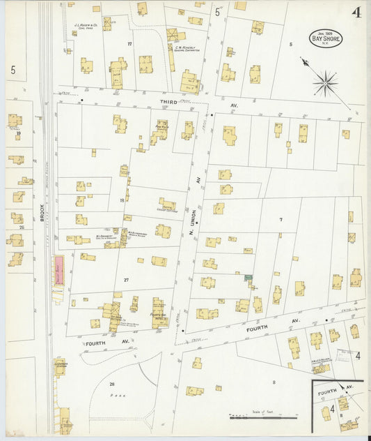 Sanborn Fire Insurance Map from Bay Shore, Suffolk County, New York (1909), Sheet #0004 - Historic Sanborn Fire Insurance Map Print, vintage old map wall art, antique decor, genealogy gift, New York New York map