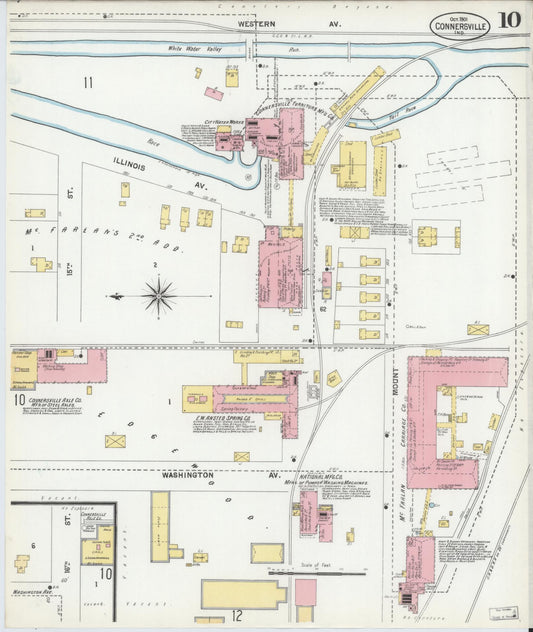 Sanborn Fire Insurance Map from Connersville, Fayette County, Indiana (1901), Sheet #0010 - Historic Sanborn Fire Insurance Map Print, vintage old map wall art, antique decor, genealogy gift, Indiana Indiana map