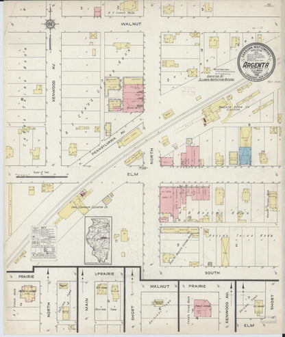 Sanborn Fire Insurance Map from Argenta, Macon County, Illinois (1915), Sheet #0001 - Historic Sanborn Fire Insurance Map Print, vintage old map wall art, antique decor, genealogy gift, Illinois Illinois map