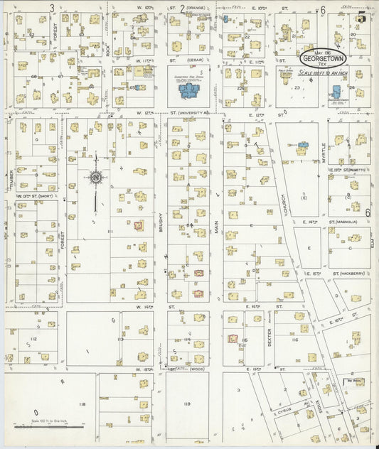 Sanborn Fire Insurance Map from Georgetown, Williamson County, Texas (1916), Sheet #0005 - Historic Sanborn Fire Insurance Map Print, vintage old map wall art, antique decor, genealogy gift, Texas Texas map