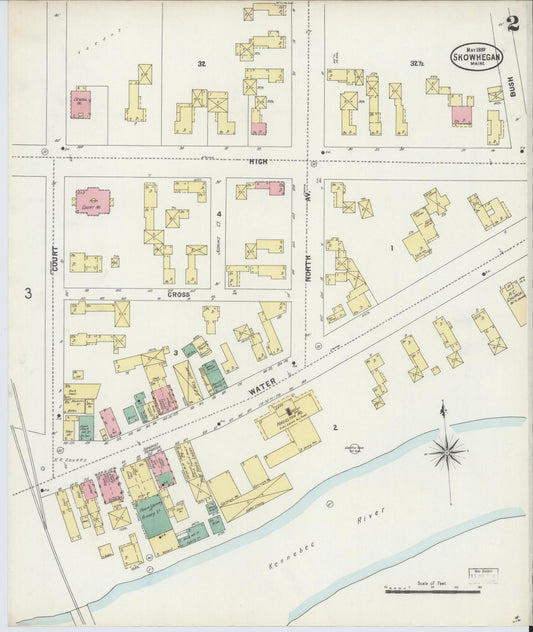 Sanborn Fire Insurance Map from Skowhegan, Somerset County, Maine (1897), Sheet #0002 - Historic Sanborn Fire Insurance Map Print, vintage old map wall art, antique decor, genealogy gift, Maine Maine map