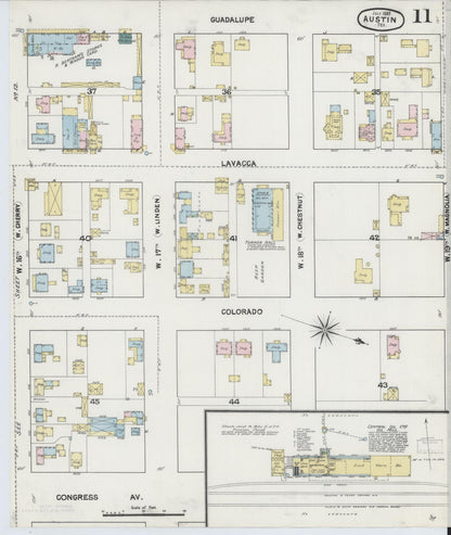 Sanborn Fire Insurance Map from Austin, Travis County, Texas (1889), Sheet #0011 - Historic Sanborn Fire Insurance Map Print, vintage old map wall art, antique decor, genealogy gift, Texas Texas map