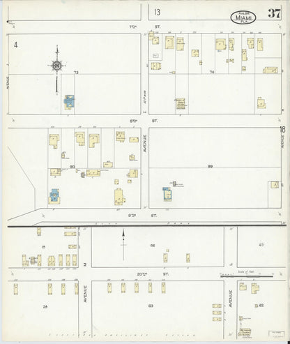 Sanborn Fire Insurance Map from Miami, Dade County, Florida (1914), Sheet #0037 - Historic Sanborn Fire Insurance Map Print, vintage old map wall art, antique decor, genealogy gift, Florida Florida map