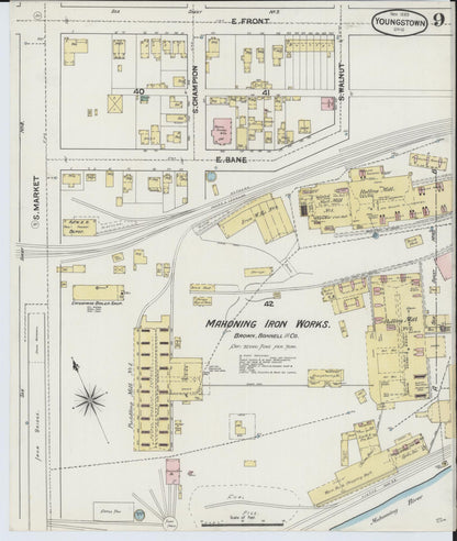 Sanborn Fire Insurance Map from Youngstown, Mahoning County, Ohio (1889), Sheet #0009 - Historic Sanborn Fire Insurance Map Print, vintage old map wall art, antique decor, genealogy gift, Ohio Ohio map