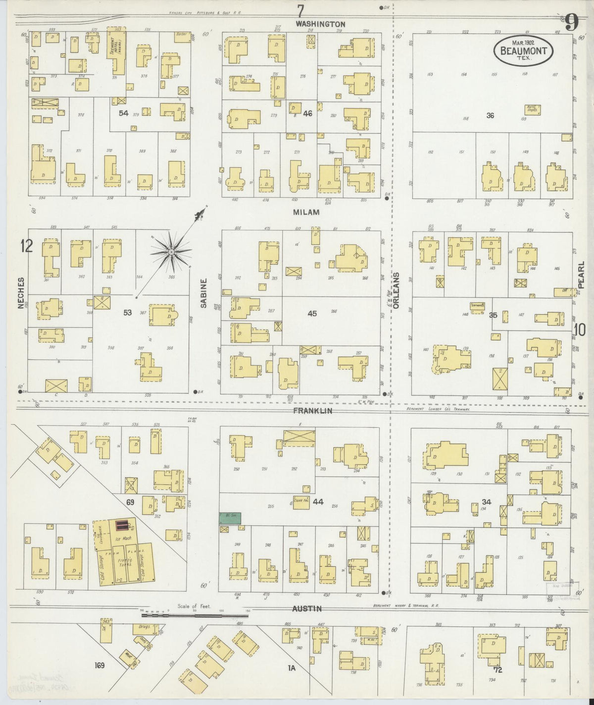 Sanborn Fire Insurance Map from Beaumont, Jefferson County, Texas (1902), Sheet #0009 - Complete Map Set gallery image, historic Sanborn map, vintage wall art, Texas Texas