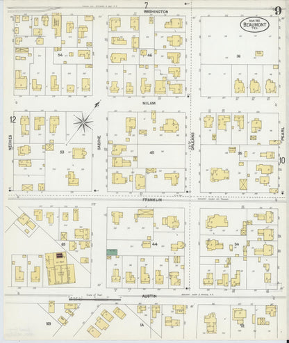 Sanborn Fire Insurance Map from Beaumont, Jefferson County, Texas (1902), Sheet #0009 - Complete Map Set gallery image, historic Sanborn map, vintage wall art, Texas Texas