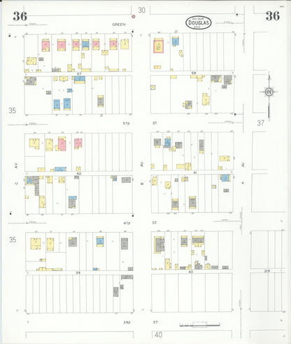 Sanborn Fire Insurance Map from Douglas, Cochise County, Arizona (1929), Sheet #0036 - Complete Map Set gallery image, historic Sanborn map, vintage wall art, Arizona Arizona