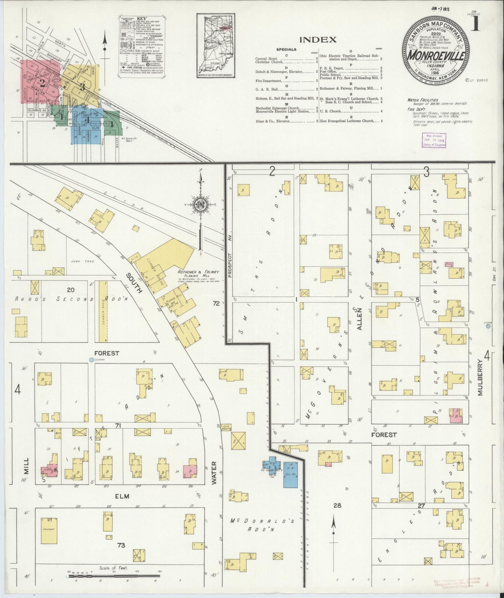 Sanborn Fire Insurance Map from Monroeville, Allen County, Indiana. (1916) – Historic Sanborn Fire Insurance Map Print