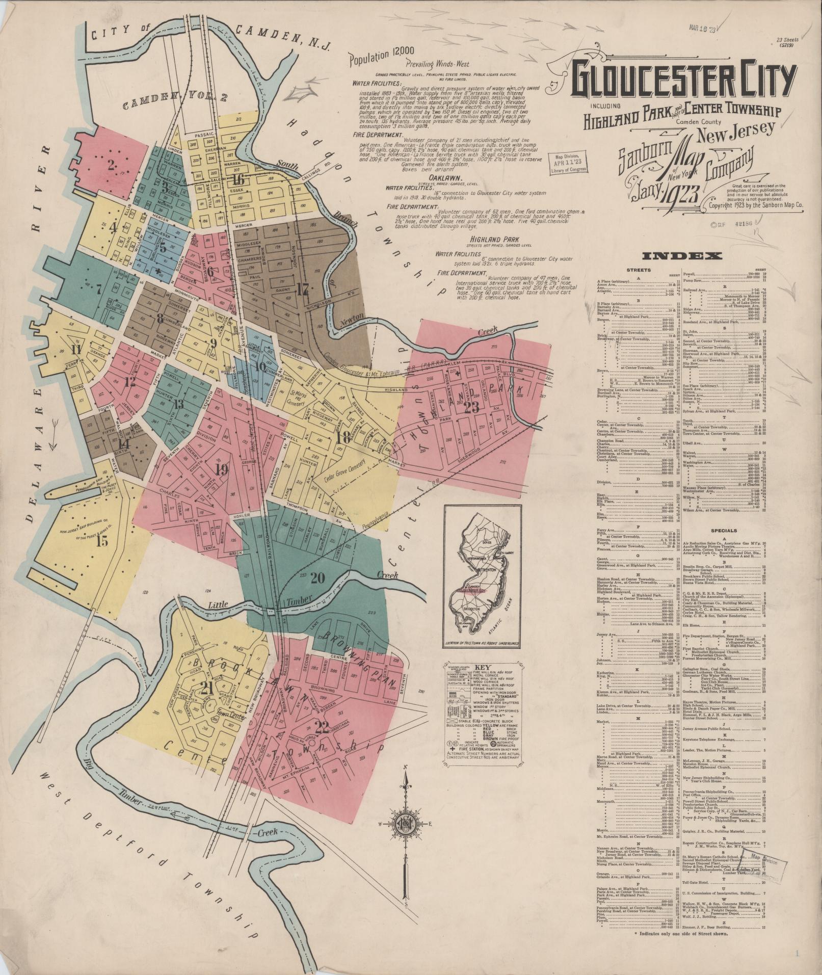 Sanborn Fire Insurance Map from Gloucester City, Camden County, New Jersey. (1923) – Historic Sanborn Fire Insurance Map Print