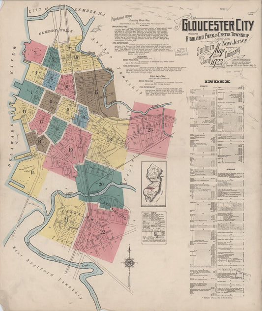 Sanborn Fire Insurance Map from Gloucester City, Camden County, New Jersey. (1923) – Historic Sanborn Fire Insurance Map Print