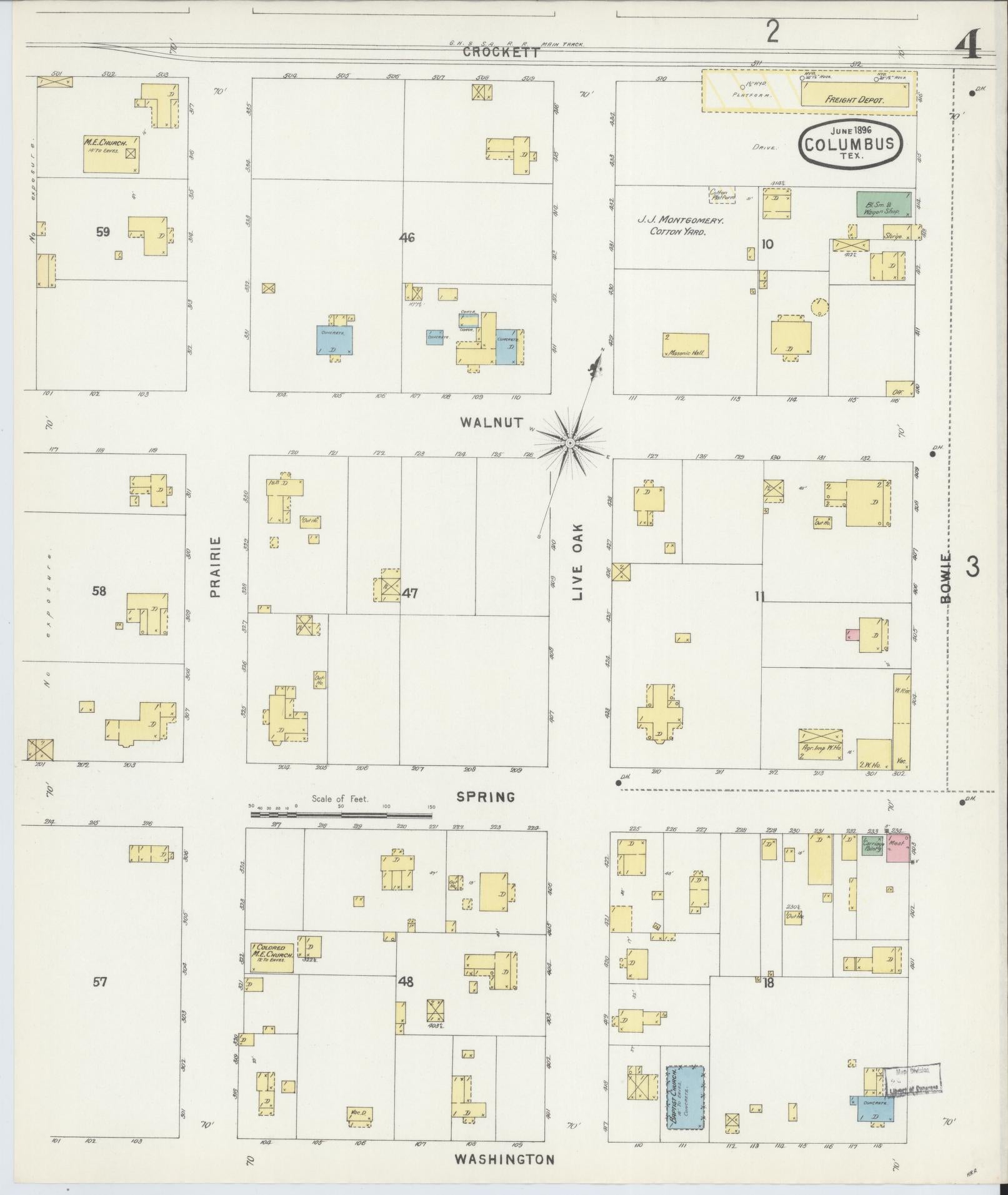 Sanborn Fire Insurance Map from Columbus, Colorado County, Texas (1896), Sheet #0004 - Historic Sanborn Fire Insurance Map Print, vintage old map wall art, antique decor, genealogy gift, Columbus Colorado map