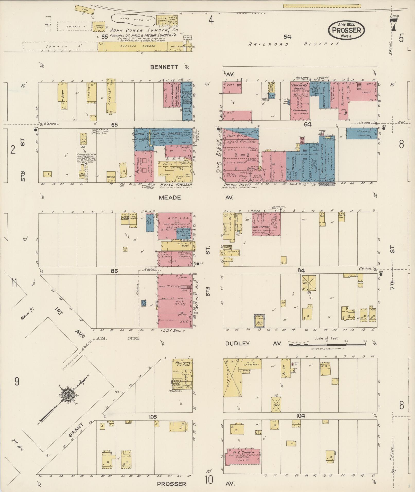 Sanborn Fire Insurance Map from Prosser, Benton County, Washington (1922), Sheet #0007 - Complete Map Set gallery image, historic Sanborn map, vintage wall art, Washington Washington