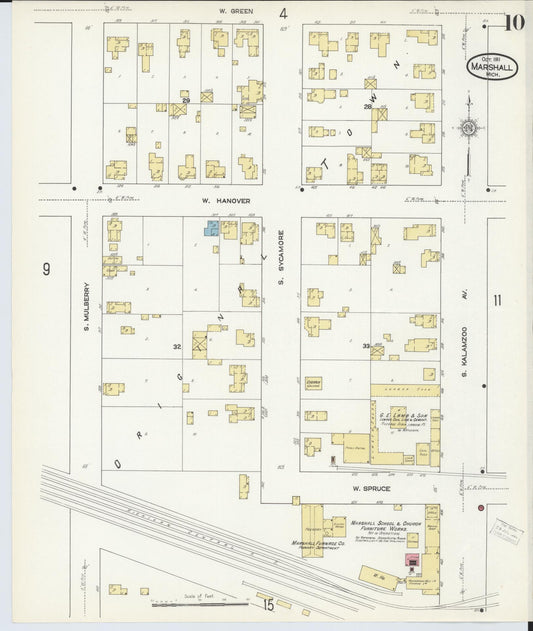 Sanborn Fire Insurance Map from Marshall, Calhoun County, Michigan (1911), Sheet #0010 - Historic Sanborn Fire Insurance Map Print, vintage old map wall art, antique decor, genealogy gift, Michigan Michigan map