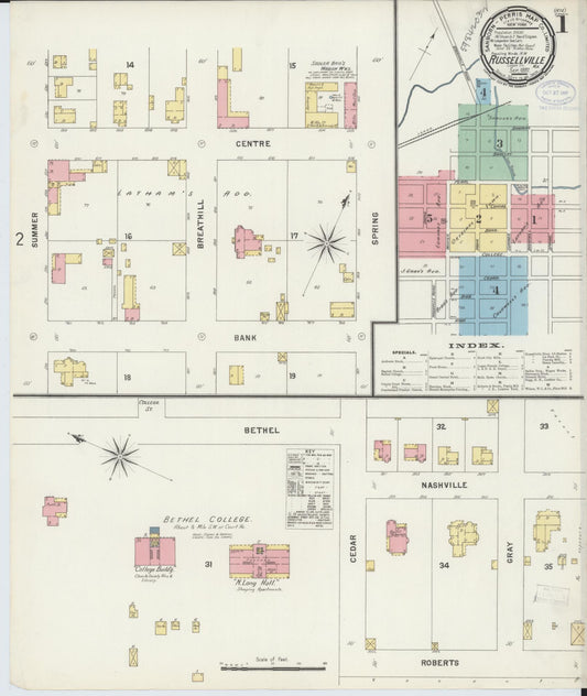 Sanborn Fire Insurance Map from Russellville, Logan County, Kentucky (1897), Sheet #0001 - Historic Sanborn Fire Insurance Map Print, vintage old map wall art, antique decor, genealogy gift, Kentucky Kentucky map