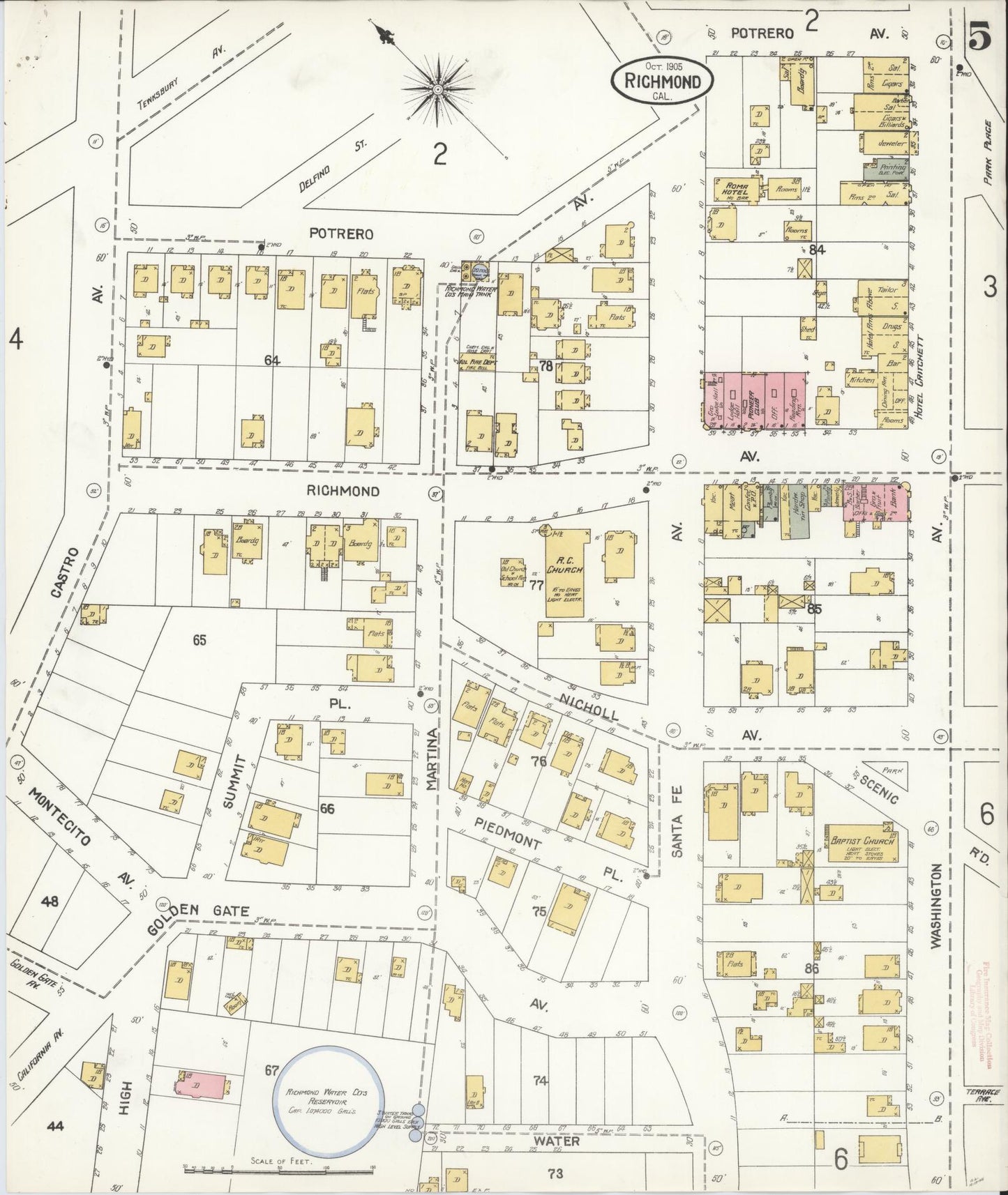 Sanborn Fire Insurance Map from Richmond, Contra Costa County, California (1905), Sheet #0005 - Complete Map Set gallery image, historic Sanborn map, vintage wall art, California California