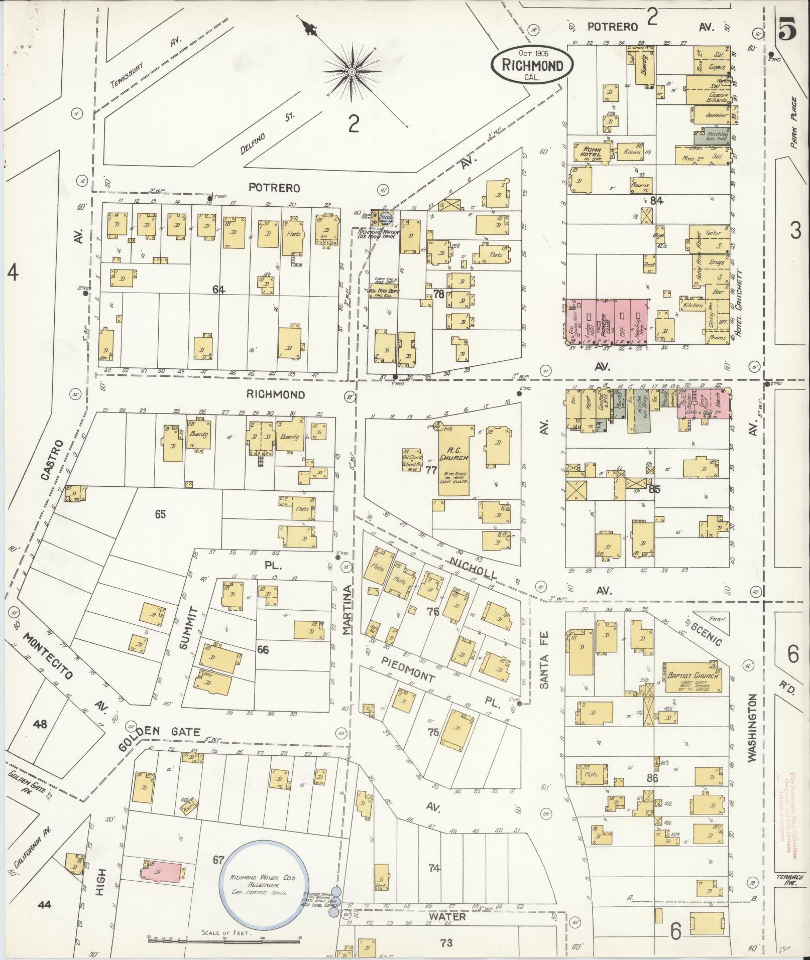 Sanborn Fire Insurance Map from Richmond, Contra Costa County, California (1905), Sheet #0005 - Complete Map Set gallery image, historic Sanborn map, vintage wall art, California California