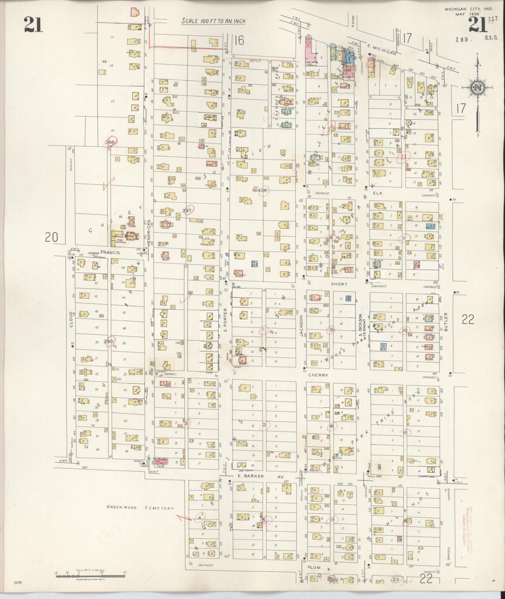 Sanborn Fire Insurance Map from Michigan City, La Porte County, Indiana (1948), Sheet #0021 - Complete Map Set gallery image, historic Sanborn map, vintage wall art, Michigan Michigan