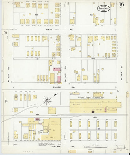 Sanborn Fire Insurance Map from Bessemer, Jefferson County, Alabama (1908), Sheet #0016 - Complete Map Set gallery image, historic Sanborn map, vintage wall art, Alabama Alabama