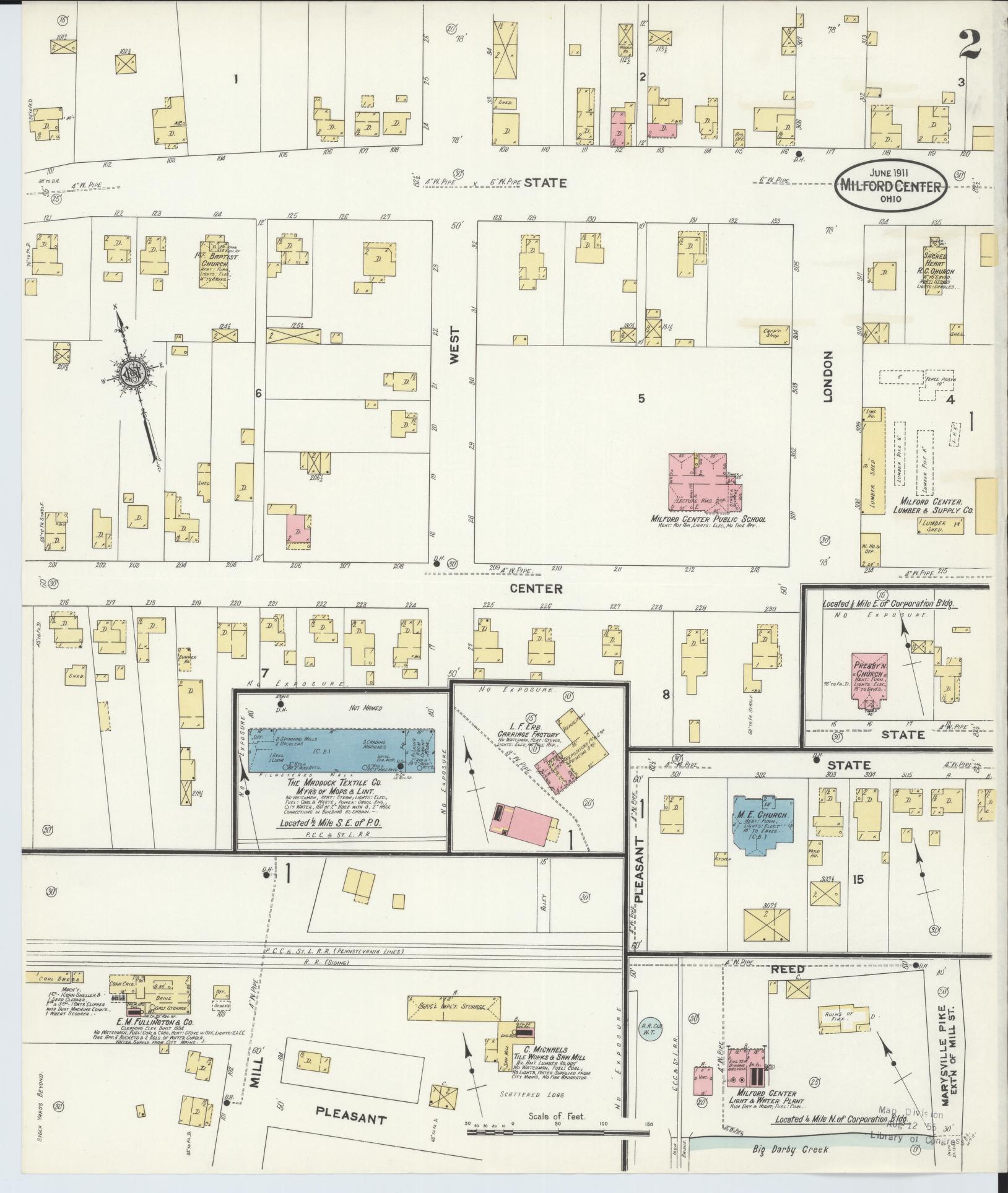 Sanborn Fire Insurance Map from Milford Center, Union County, Ohio (1911), Sheet #0002 - Complete Map Set gallery image, historic Sanborn map, vintage wall art, Ohio Ohio