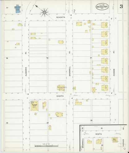 Sanborn Fire Insurance Map from Bridgeport, Jackson County, Alabama (1908), Sheet #0003 - Complete Map Set gallery image, historic Sanborn map, vintage wall art, Alabama Alabama