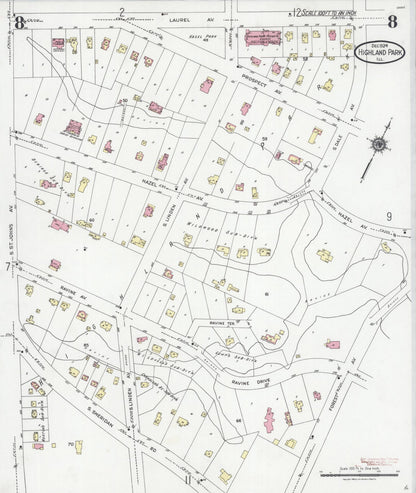 Sanborn Fire Insurance Map from Highland Park, Lake County, Illinois (1924), Sheet #0008 - Historic Sanborn Fire Insurance Map Print, vintage old map wall art, antique decor, genealogy gift, Illinois Illinois map