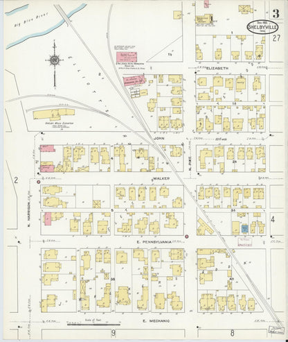 Sanborn Fire Insurance Map from Shelbyville, Shelby County, Indiana (1910), Sheet #0003 - Complete Map Set gallery image, historic Sanborn map, vintage wall art, Indiana Indiana