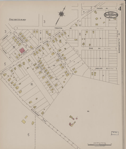 Sanborn Fire Insurance Map from Barrington, Camden County, New Jersey (1922), Sheet #0004 - Historic Sanborn Fire Insurance Map Print, vintage old map wall art, antique decor, genealogy gift, New Jersey New Jersey map