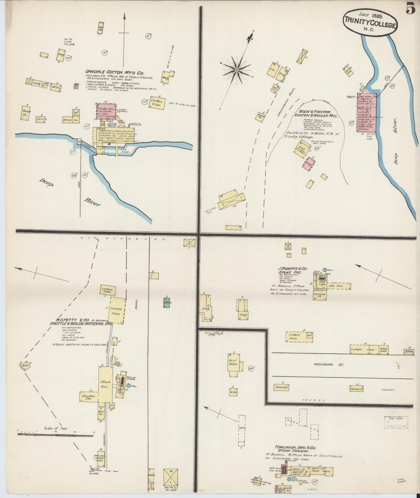 Sanborn Fire Insurance Map from Trinity College, Randolph County, North Carolina (1885), Sheet #0005 - Complete Map Set gallery image, historic Sanborn map, vintage wall art, North Carolina North Carolina
