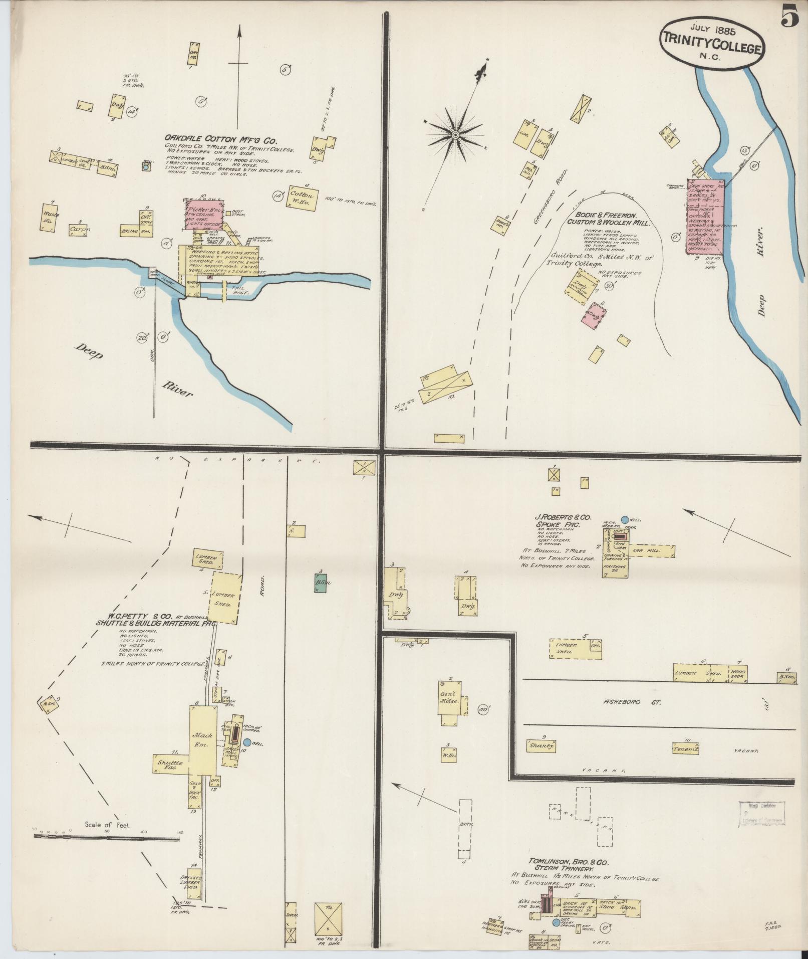 Sanborn Fire Insurance Map from Trinity College, Randolph County, North Carolina (1885), Sheet #0005 - Complete Map Set gallery image, historic Sanborn map, vintage wall art, North Carolina North Carolina