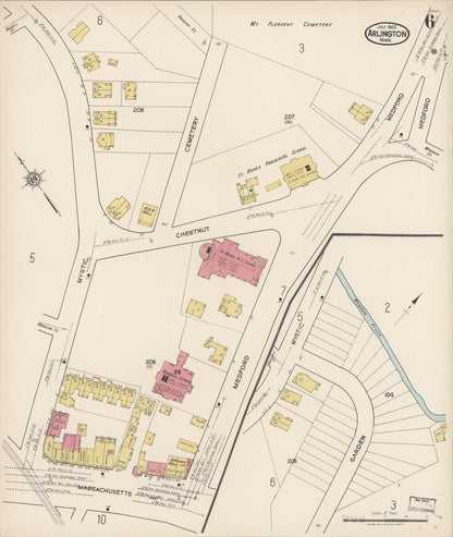 Sanborn Fire Insurance Map from Arlington, Middlesex County, Massachusetts (1922), Sheet #0006 - Historic Sanborn Fire Insurance Map Print, vintage old map wall art, antique decor, genealogy gift, Massachusetts Massachusetts map
