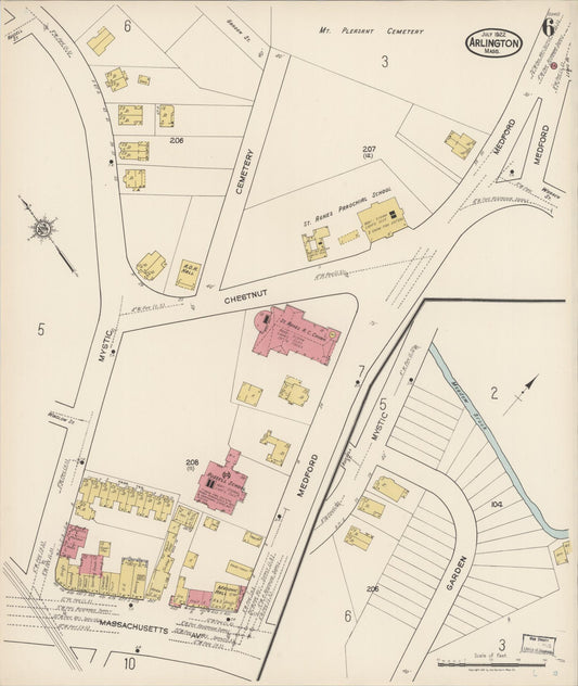 Sanborn Fire Insurance Map from Arlington, Middlesex County, Massachusetts (1922), Sheet #0006 - Historic Sanborn Fire Insurance Map Print, vintage old map wall art, antique decor, genealogy gift, Massachusetts Massachusetts map