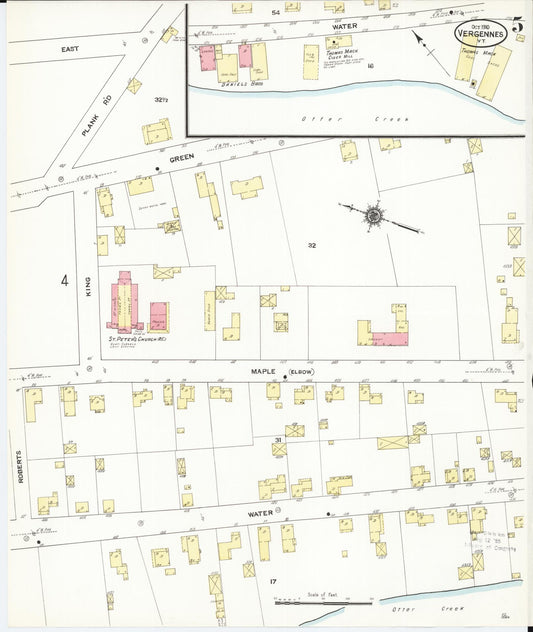 Sanborn Fire Insurance Map from Vergennes, Addison County, Vermont (1910), Sheet #0005 - Historic Sanborn Fire Insurance Map Print, vintage old map wall art, antique decor, genealogy gift, Vermont Vermont map