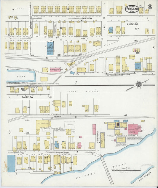 Sanborn Fire Insurance Map from Piedmont, Mineral County, West Virginia (1920), Sheet #0008 - Historic Sanborn Fire Insurance Map Print, vintage old map wall art, antique decor, genealogy gift, West Virginia West Virginia map