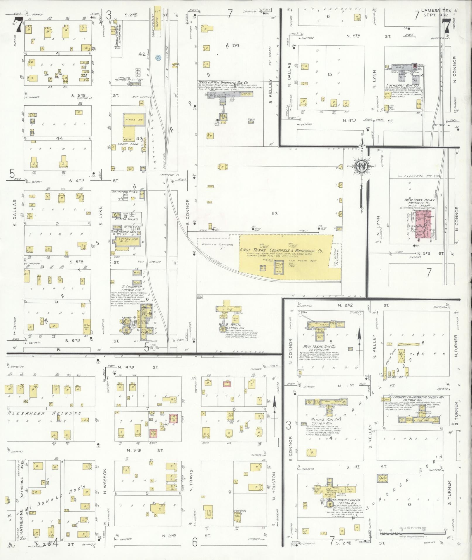 Sanborn Fire Insurance Map from Lamesa, Dawson County, Texas (1932), Sheet #0007 - Historic Sanborn Fire Insurance Map Print, vintage old map wall art, antique decor, genealogy gift, Texas Texas map