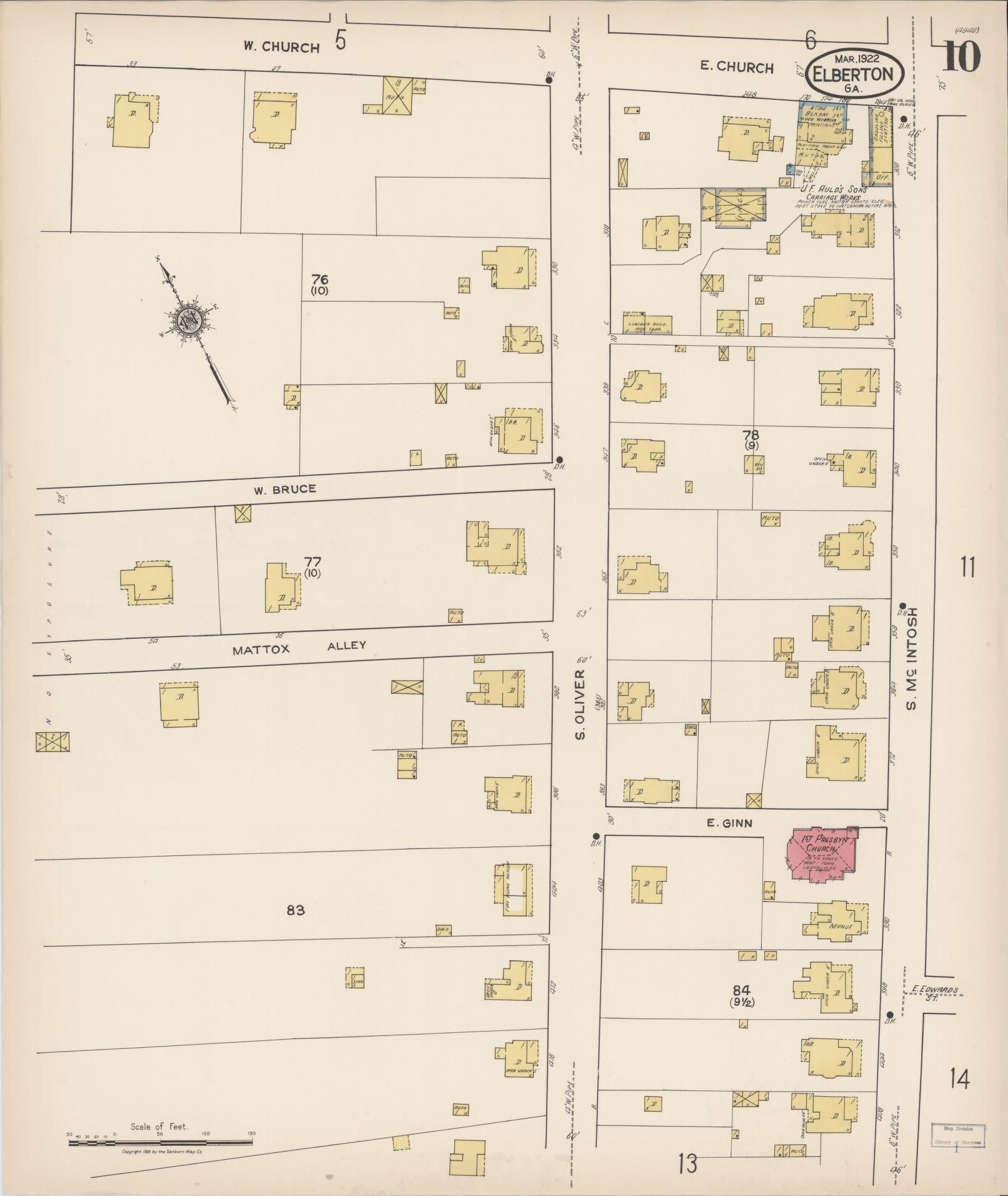 Sanborn Fire Insurance Map from Elberton, Elbert County, Georgia (1922), Sheet #0010 - Complete Map Set gallery image, historic Sanborn map, vintage wall art, Georgia Georgia